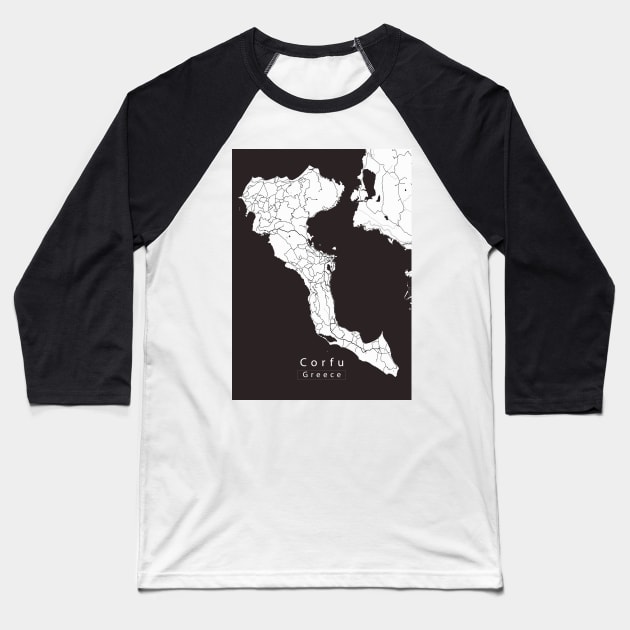 Corfu Greece Island Map Baseball T-Shirt by Robin-Niemczyk